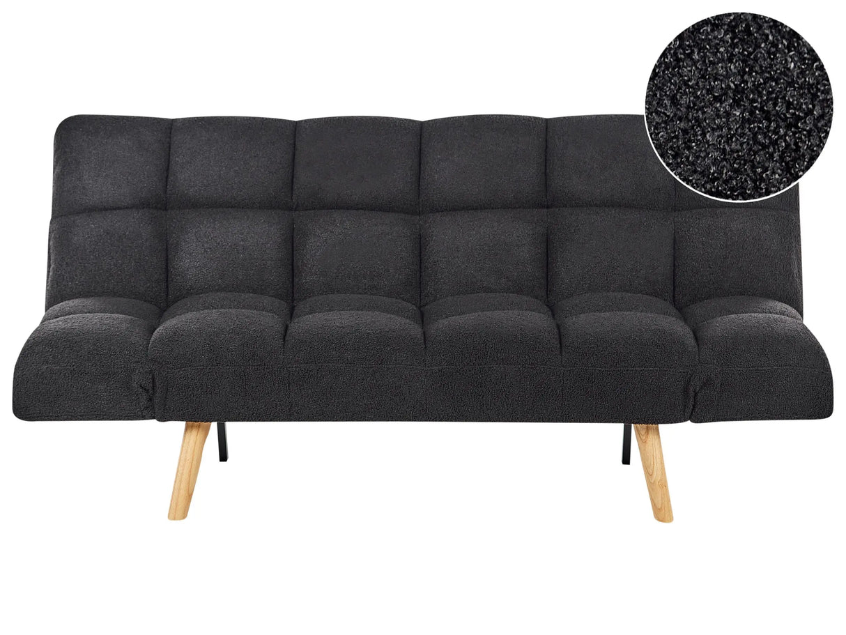 Sofa Bed Black Boucle Fabric Upholstered 2 Seater Reclining Backrest Square Quilted Beliani