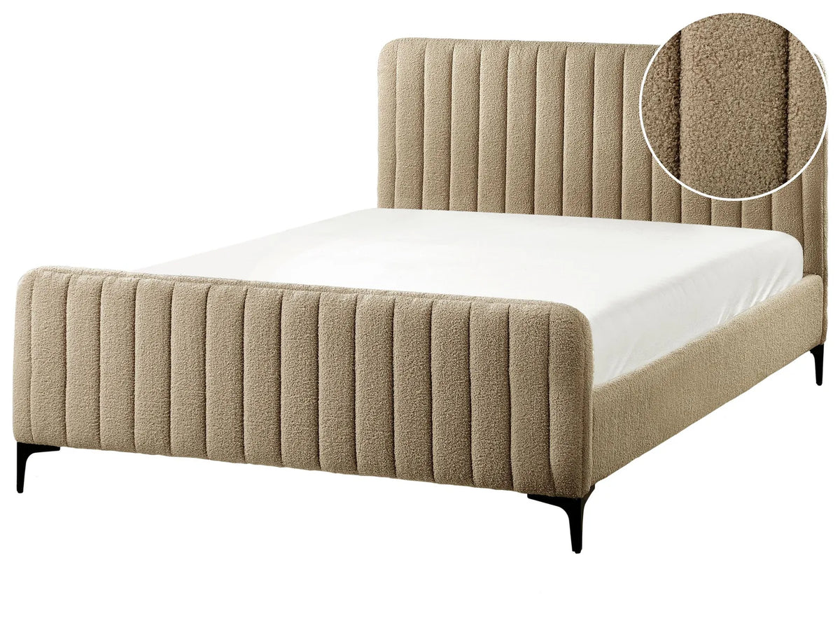 Bed Frame Taupe Boucle EU Double Size 4ft6 Tufted Headboard Metal Legs Modern Design Beliani