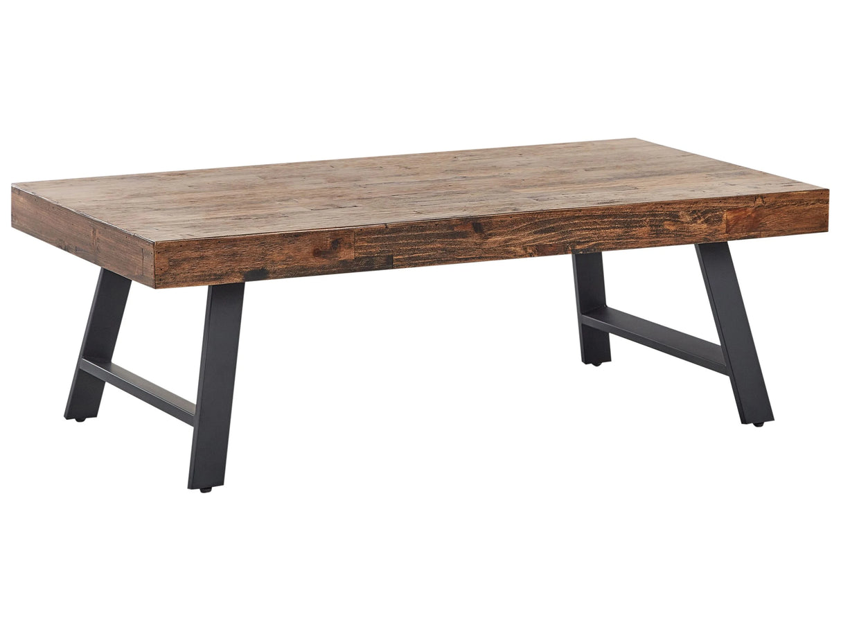 Dining Table Dark Pinewood MDF 130 x 70 cm Black Metal Stable Legs Dining Living Room Industrial Style Beliani