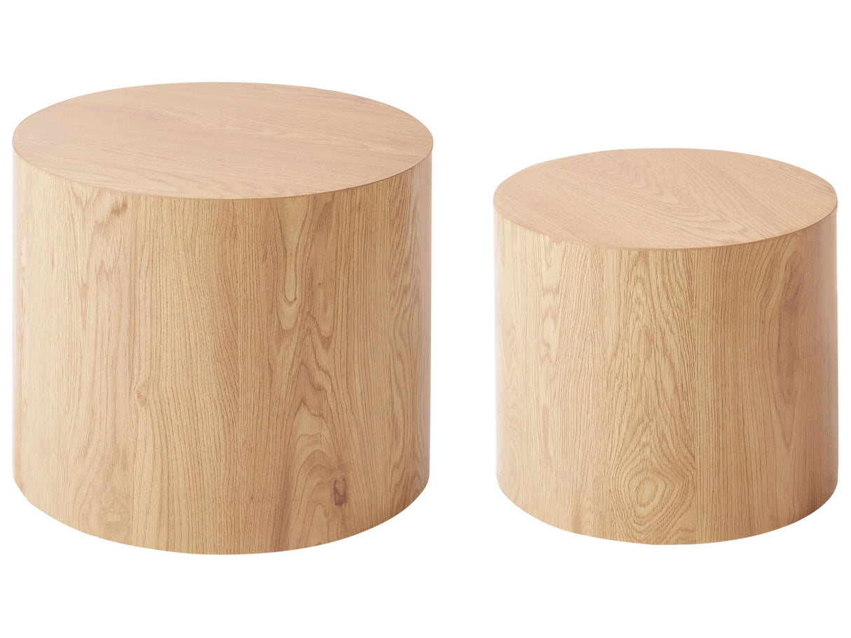 Set of 2 Coffee Tables Light Brown Wood Tabletop Round Small and Medium Living Room Furniture Beliani