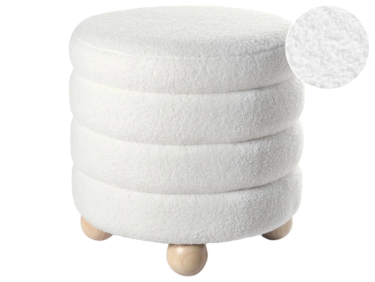 Pouffe Off-White Teddy Boucle Upholstery Pine Wood Legs Footstool Home Accessories Living Room Beliani