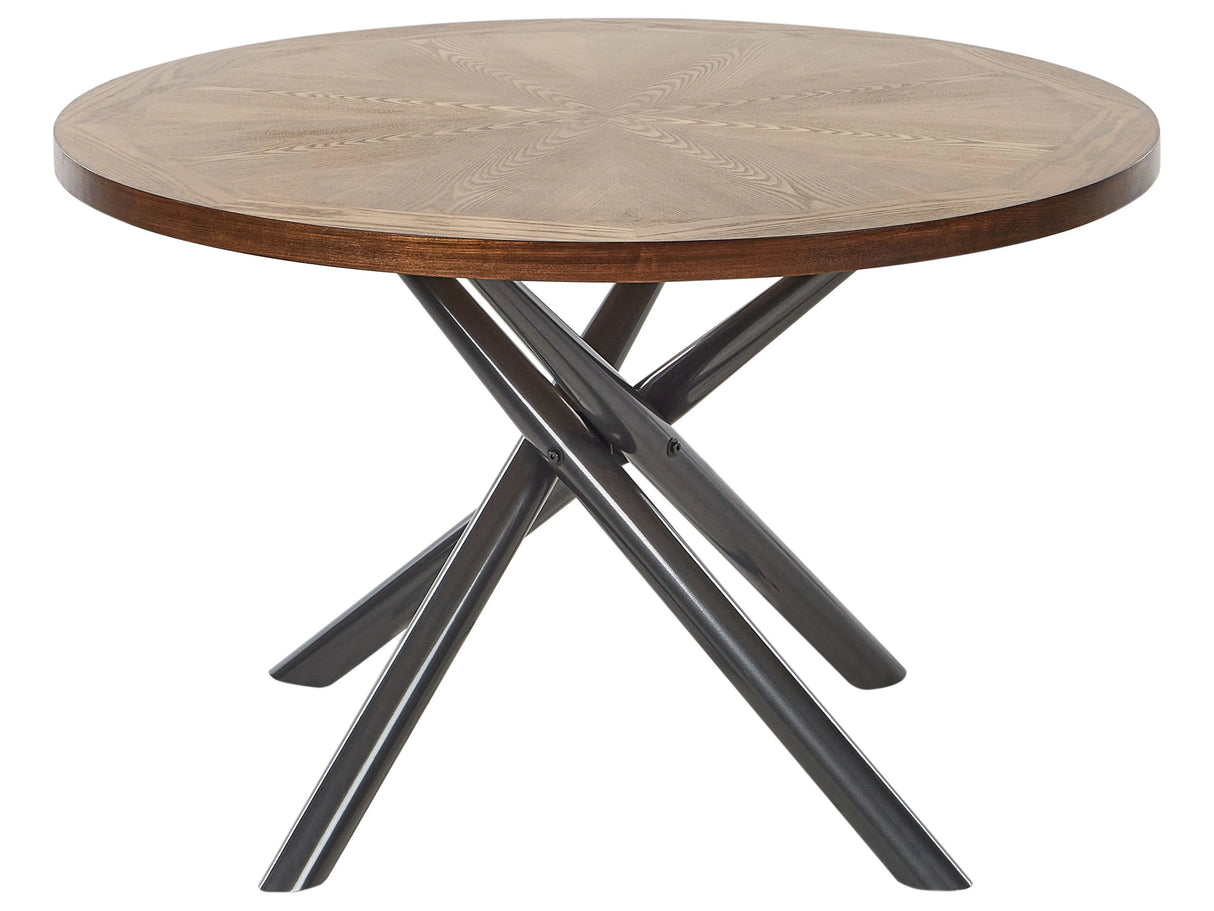 Dining Table Brown Ash Wood Grey MDF Metal Legs Crossed 120 cm Round 4-6 People Modern Beliani