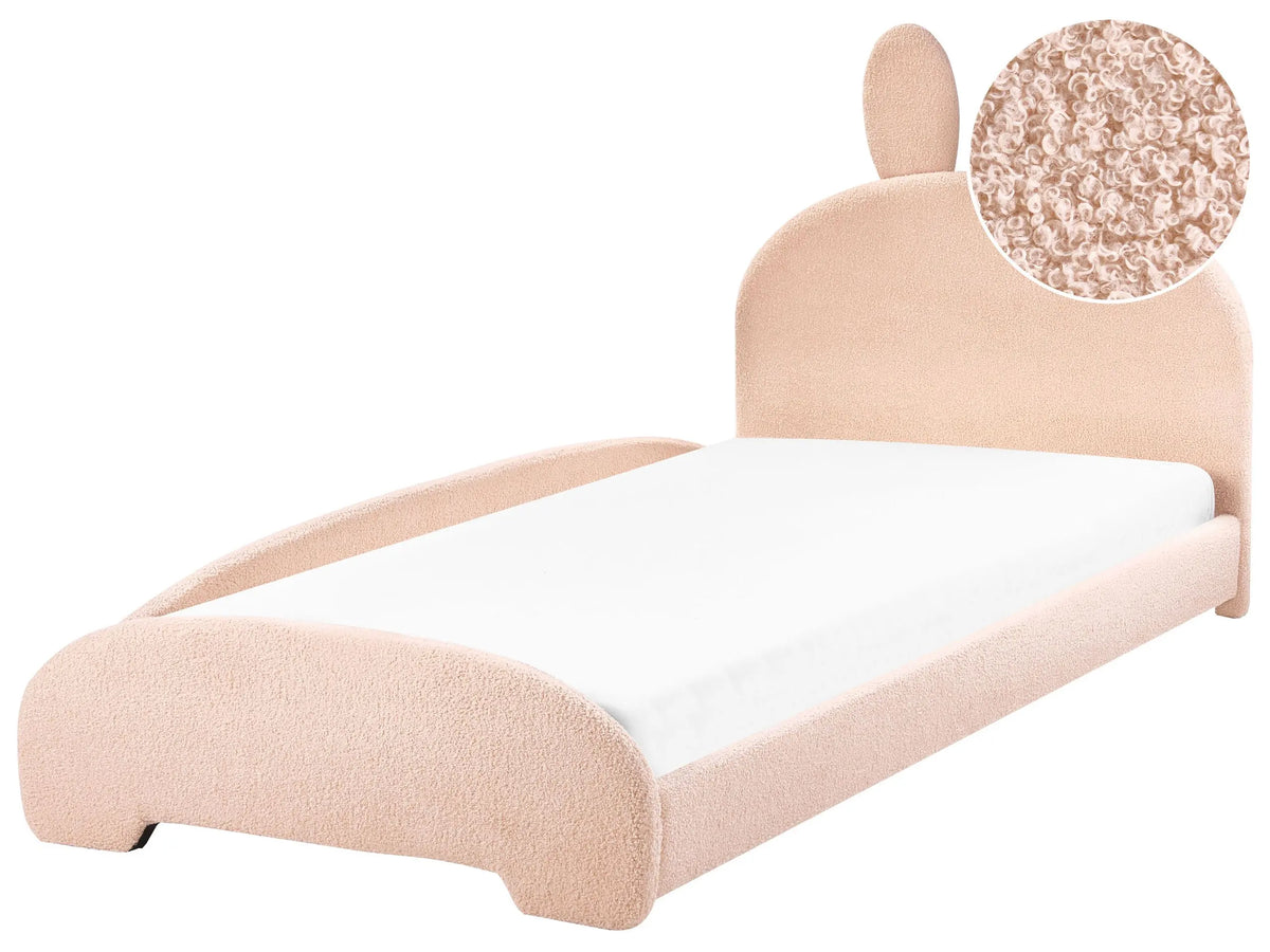 Bed Beige Beige Boucle Upholstered Frame Headrest 3ft EU Single Size Bedroom Kids Room Modern Traditional Beliani