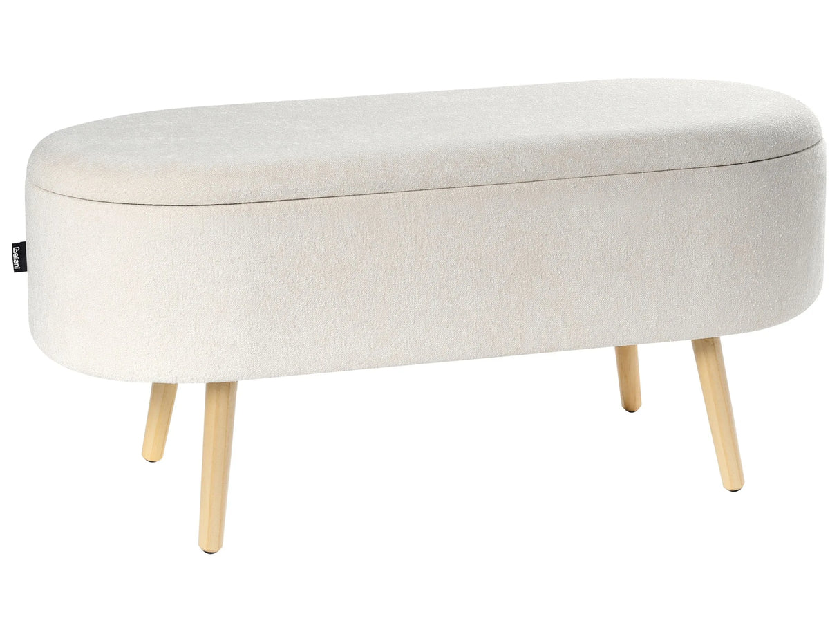 Bedroom Storage Bench Off-White Upholstered Wooden Legs Hallway Seat with Storage Beliani