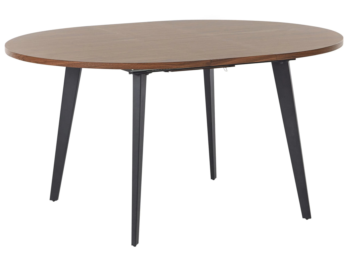 Dining Table Dark Wood Black MDF Metal 120/150x120cm Extendable Table Top Round Modern Beliani
