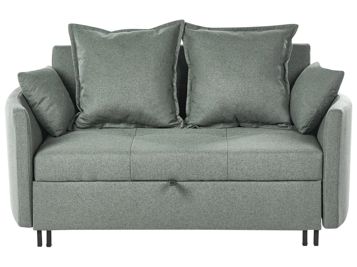 2 Seater Sofa Bed Green Sleeping Function Profiled Armrests Beliani