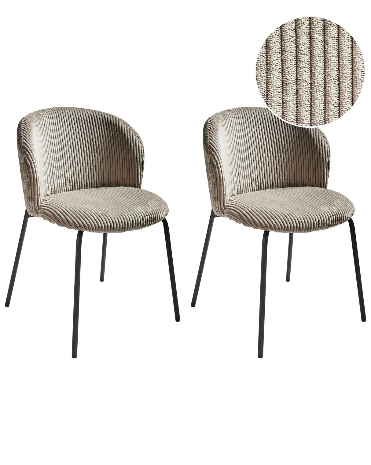 Set of 2 Dining Chairs Taupe Corduroy Upholstery With Rounded Backrest Retro Beliani