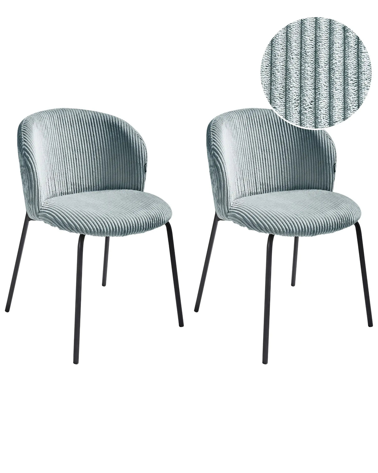Set of 2 Dining Chairs Light Blue Corduroy Upholstery With Rounded Backrest Retro Beliani
