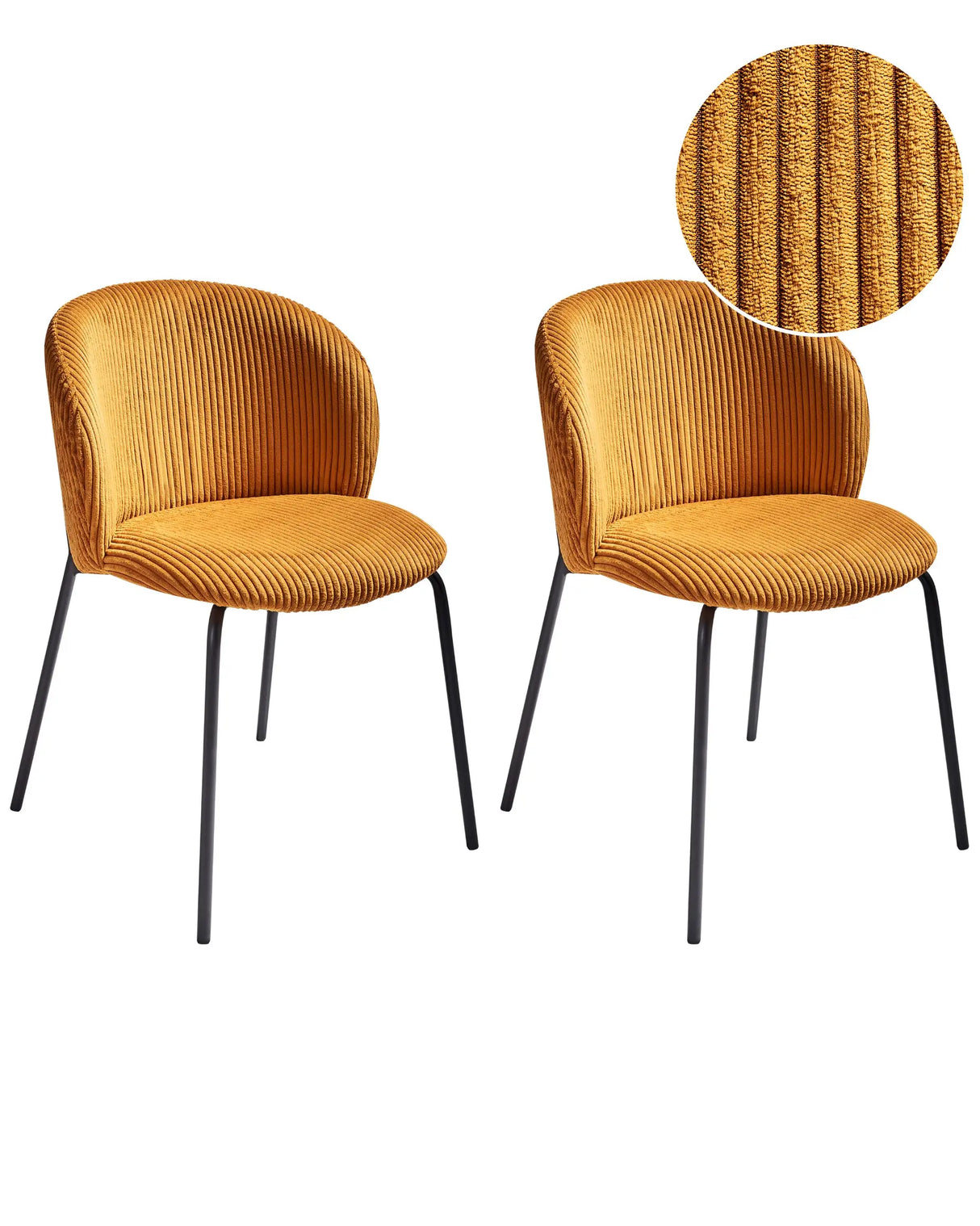 Set of 2 Dining Chairs Orange Corduroy Upholstery With Rounded Backrest Retro Beliani