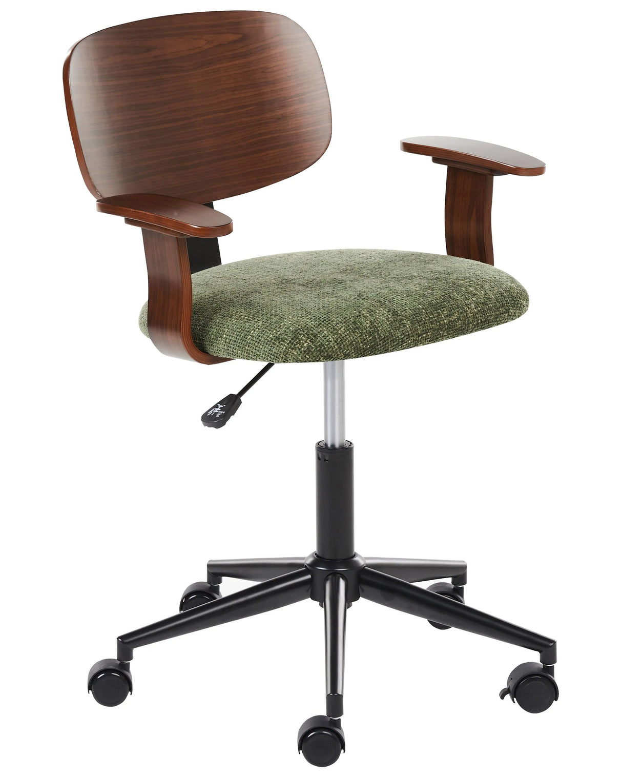 Office Chair Dark Wood and Green Polyester Seat Adjustable Swivel Function Metal Legs Stylish Office Furniture Beliani