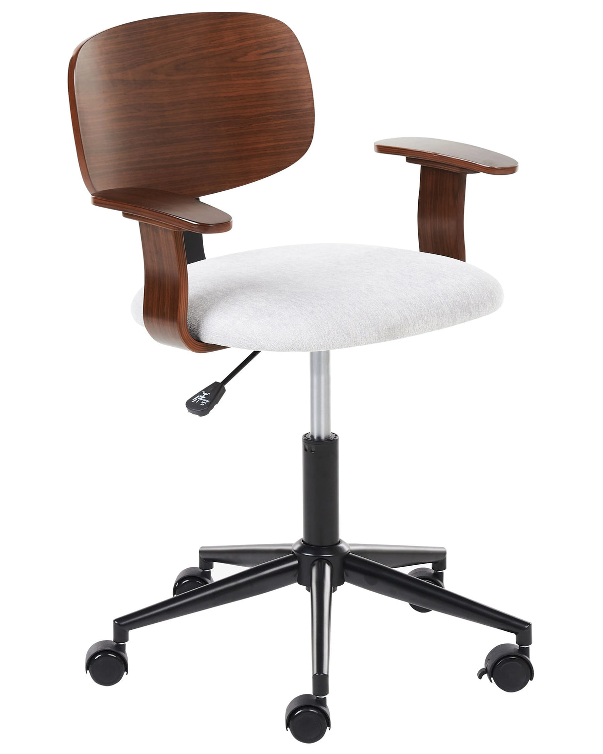 Office Chair Dark Wood and Light Grey Polyester Seat Adjustable Swivel Function Metal Legs Stylish Office Furniture Beliani