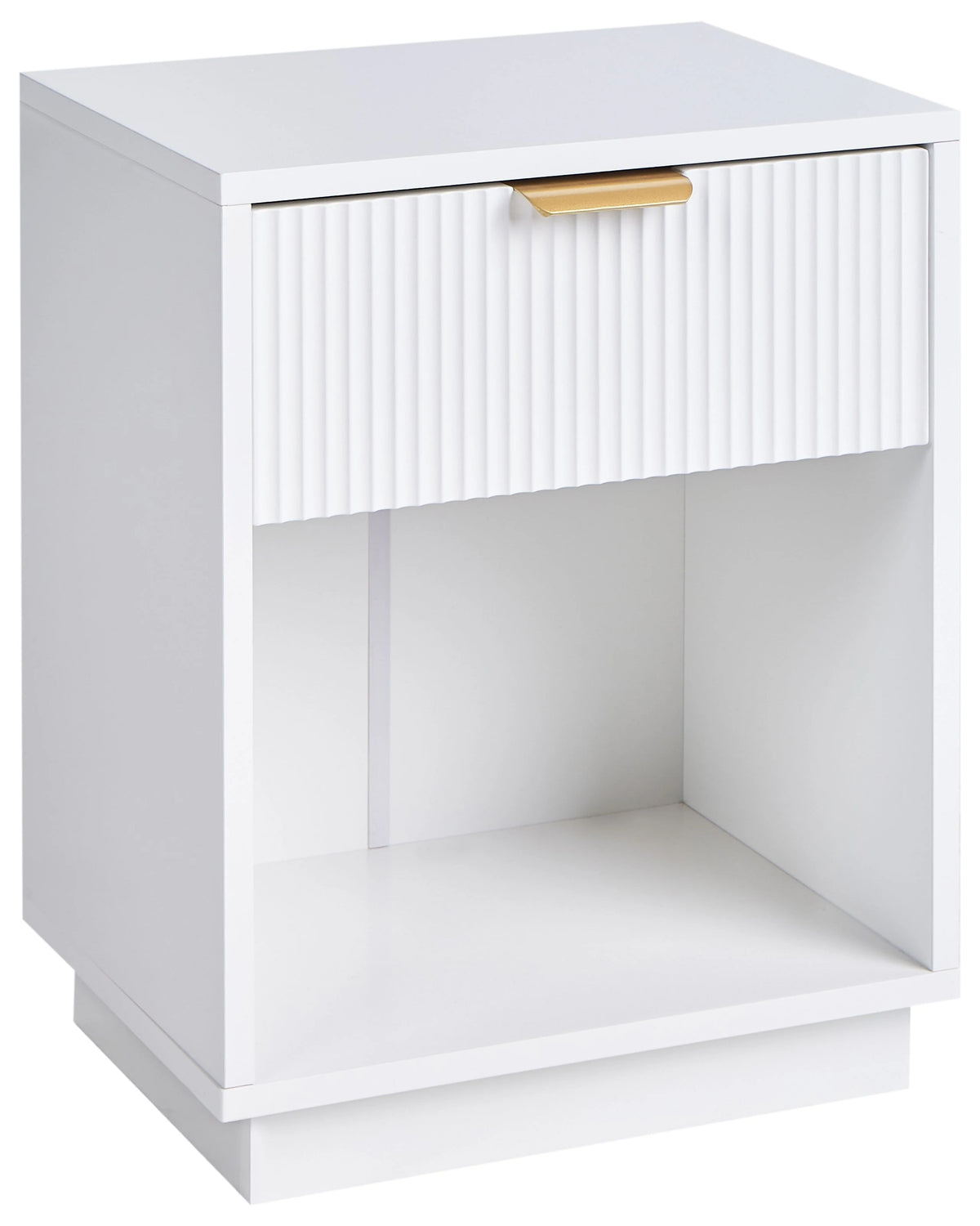 Bedside Table White MDF 1 Storage Drawer with Fluted Front 1 Shelf Gold Handle Modern Design Bedroom Beliani
