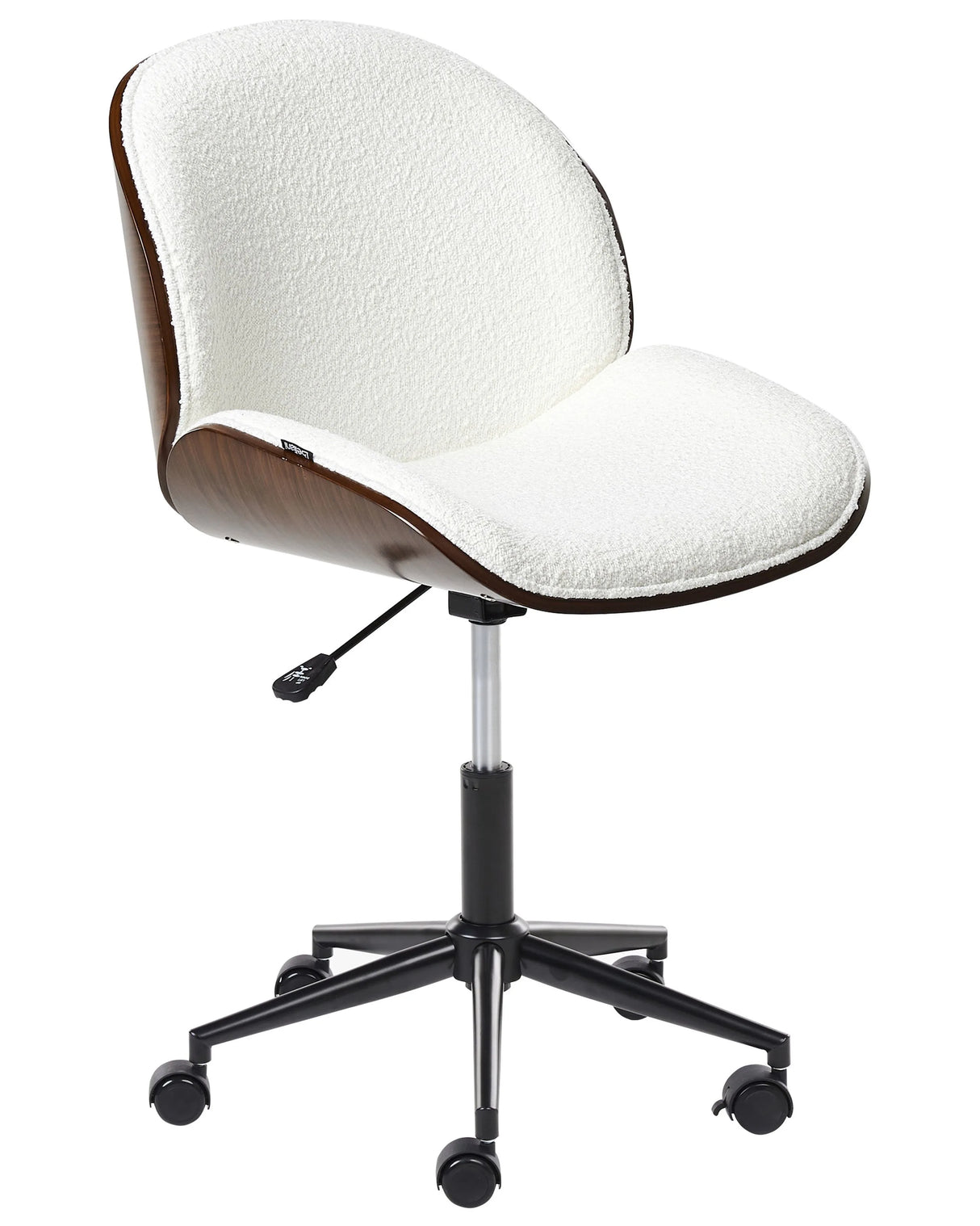 Office Chair Dark Wood and White Polyester Seat Adjustable Swivel Function Metal Legs Stylish Office Furniture Beliani