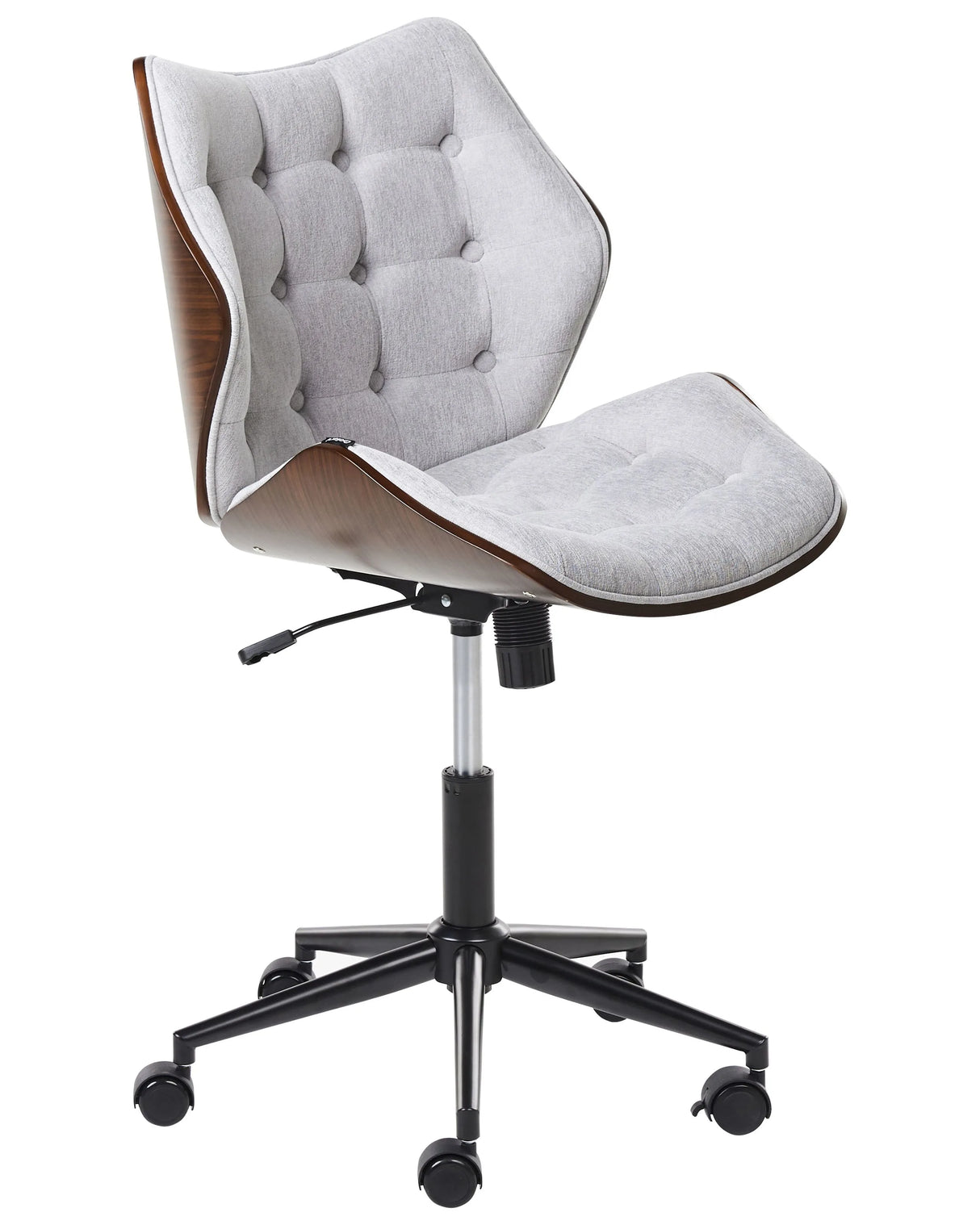 Office Chair Dark Wood and Grey Polyester Seat Adjustable Swivel Function Metal Legs Stylish Office Furniture Beliani
