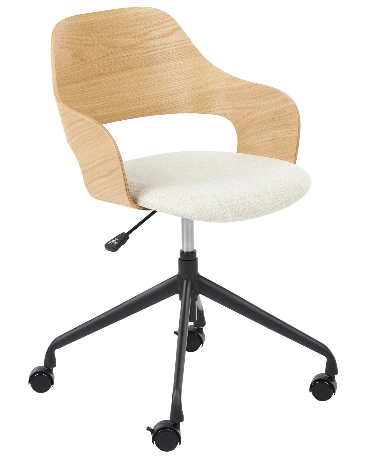 Office Chair Light Wood and Light Beige Polyester Seat Adjustable Swivel Function Metal Legs Stylish Office Furniture Beliani