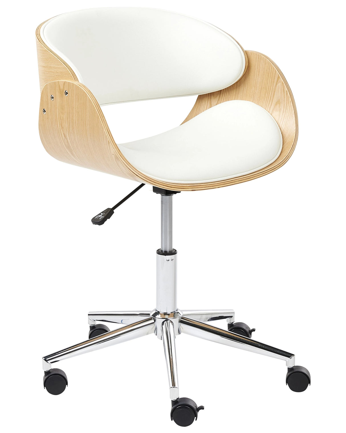 Office Chair Light Wood and White Faux Leather Seat Adjustable Swivel Function Metal Legs Stylish Office Furniture Beliani