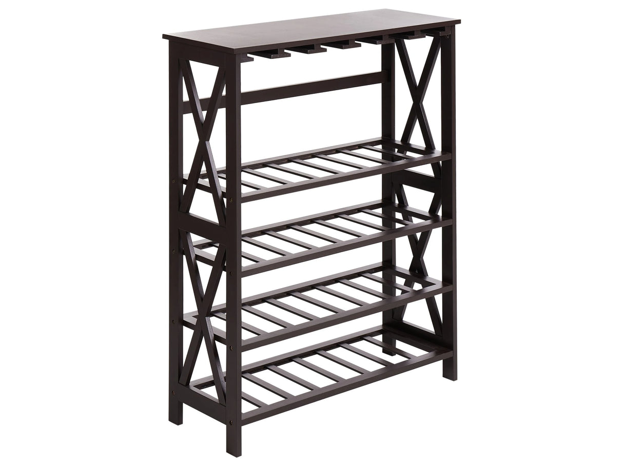 Wine Rack Holder Dark Brown MDF Pine Wood Legs 73 x 29 x 90 cm for Bottles and Glasses Classic Elegant Style Home Decor Beliani