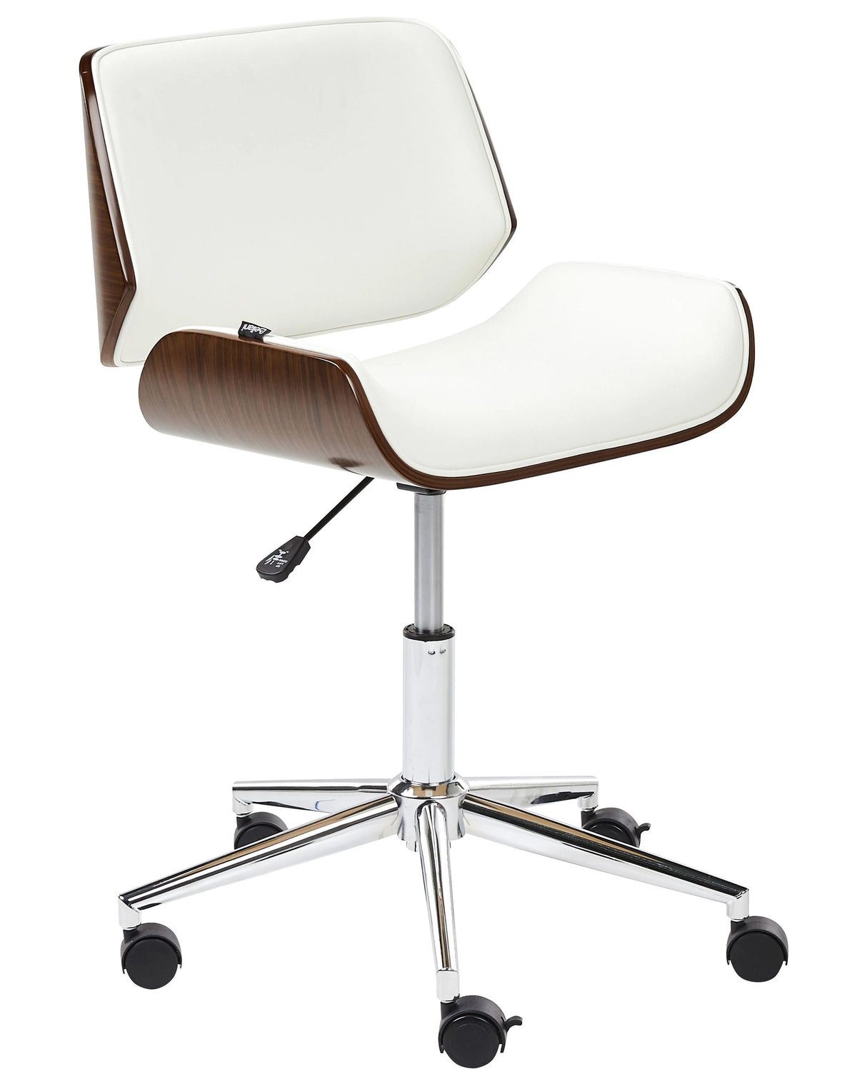Office Chair Dark Wood and White Faux Leather Seat Adjustable Swivel Function Metal Legs Stylish Office Furniture Beliani