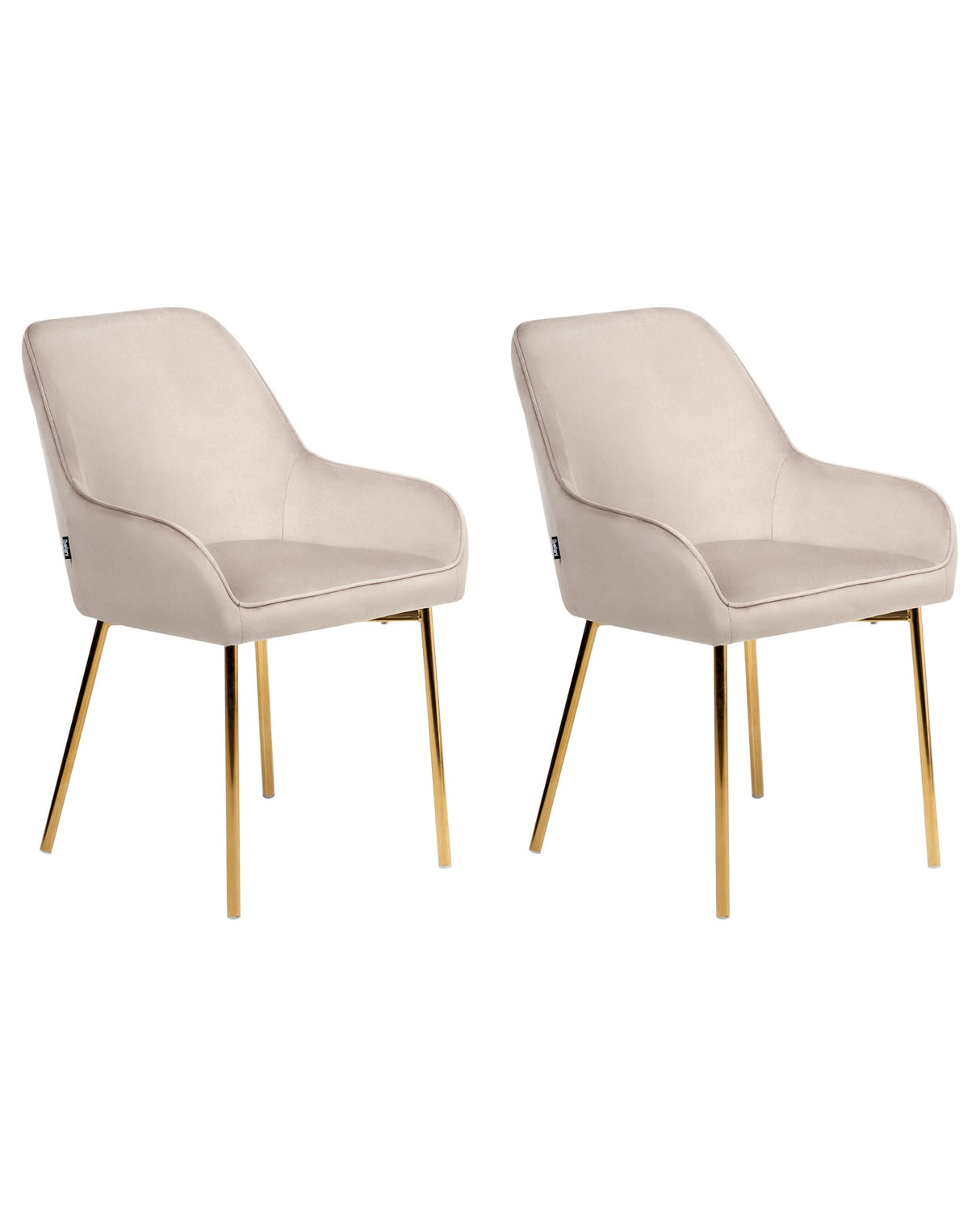 Set of 2 Dining Chairs Beige Velvet Upholstery Gold Legs Retro Glamour Beliani