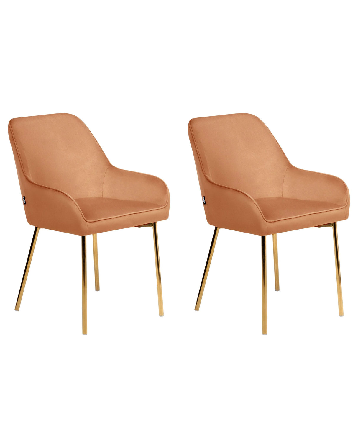 Set of 2 Dining Chairs Orange Velvet Upholstery Gold Legs Retro Glamour Beliani