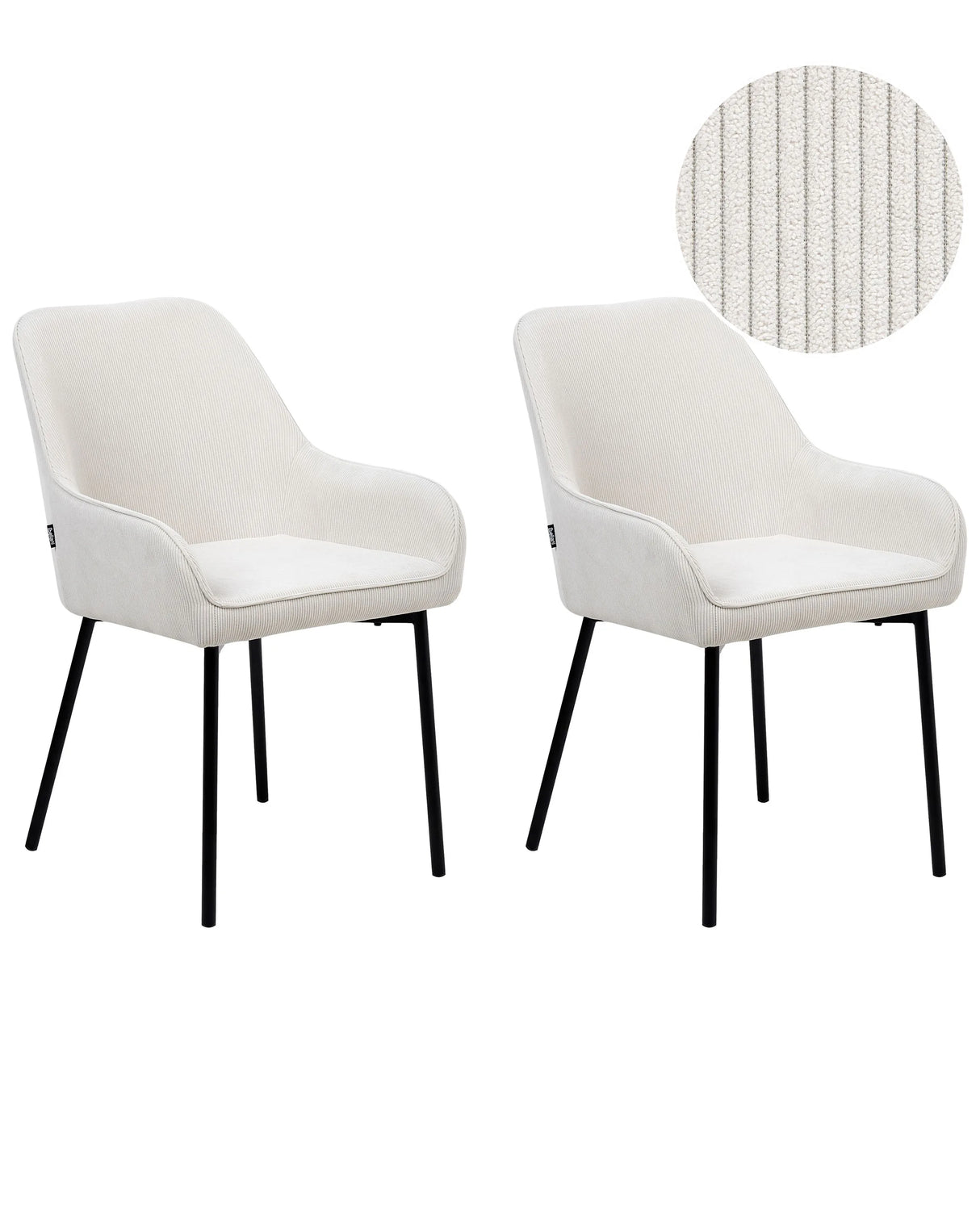 Set of 2 Dining Room Chairs Off-White Corduroy Fabric Upholstered Seat Black Metal Legs Modern Style Beliani