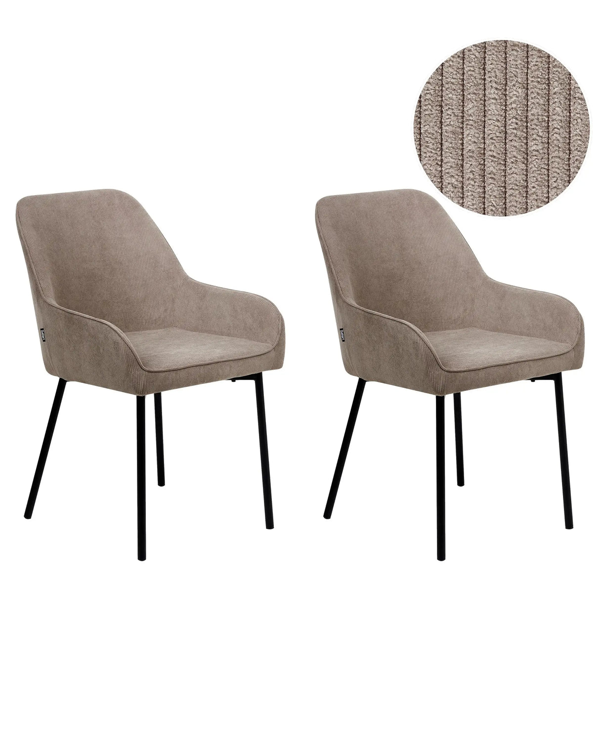 Set of 2 Dining Room Chairs Beige Corduroy Fabric Upholstered Seat Black Metal Legs Modern Style Beliani