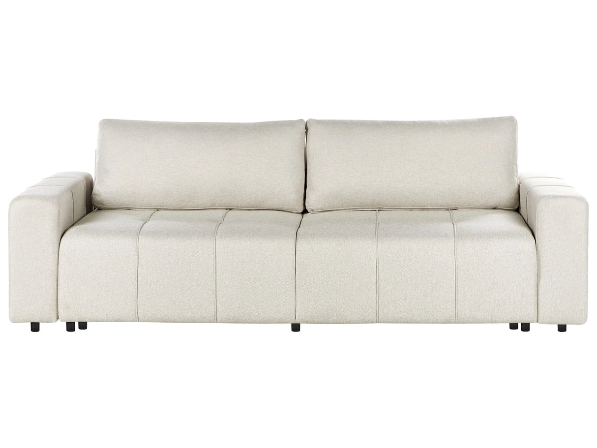 3 Seater Sofa Bed Light Beige Fabric Upholstery with Storage Thickly Padded Modern Style Living Room Furniture Beliani