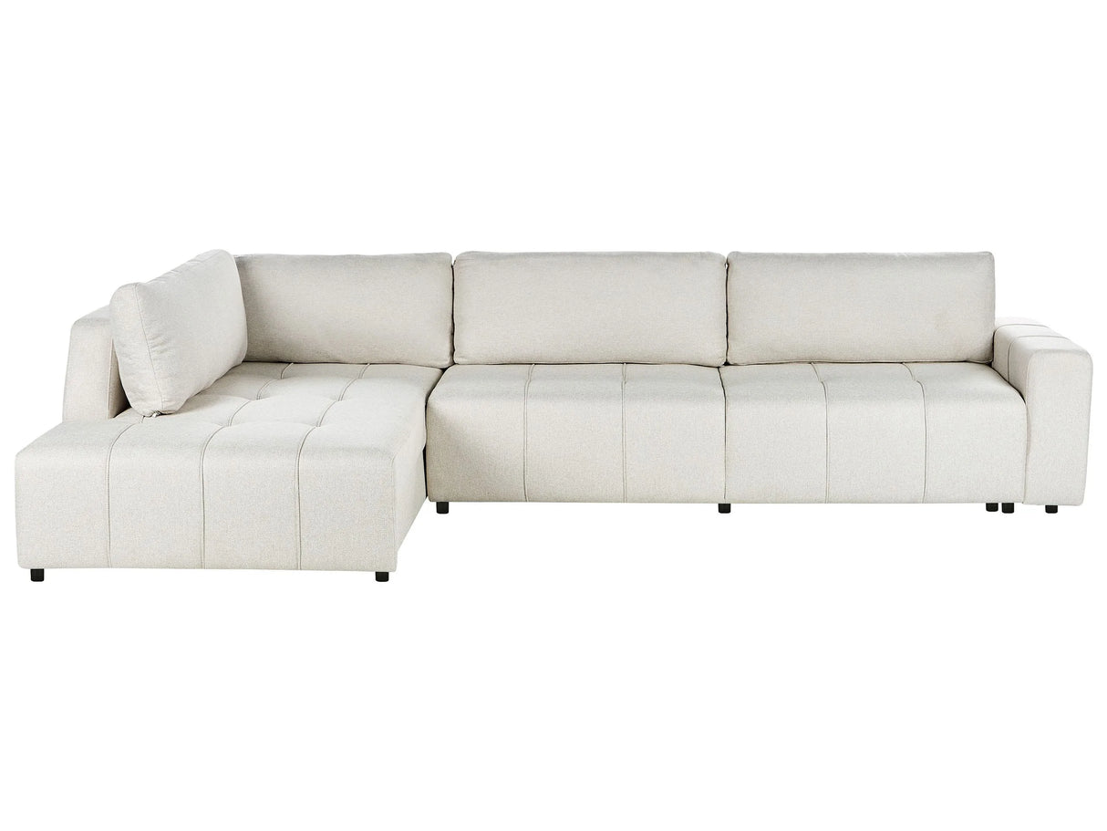 4 Corner Seater Sofa Bed Right Handed Light Beige Fabric Upholstery with Storage Thickly Padded Modern Style Living Room Furniture Beliani