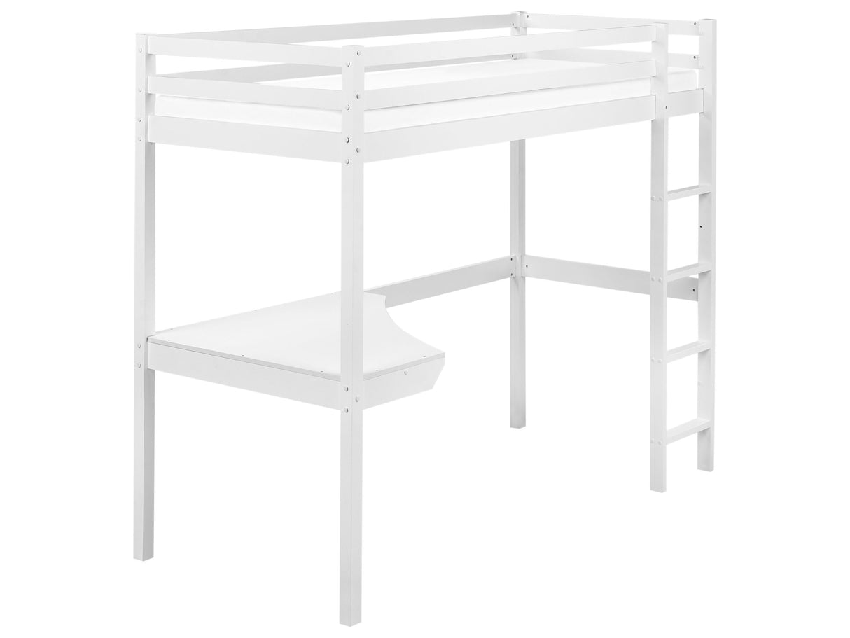 High Sleeper Kids Bed White Pine Wood EU Single Size 3ft with Slatted Frame with Desk Loft Cabin Bed Frame Beliani