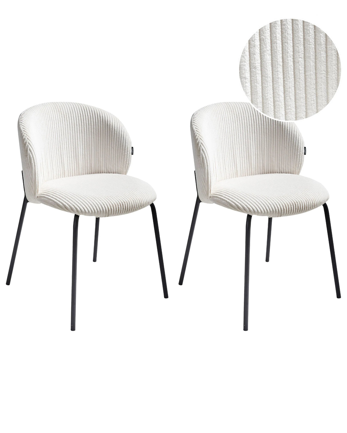 Set of 2 Dining Chairs Off-White Corduroy Upholstery With Rounded Backrest Retro Beliani