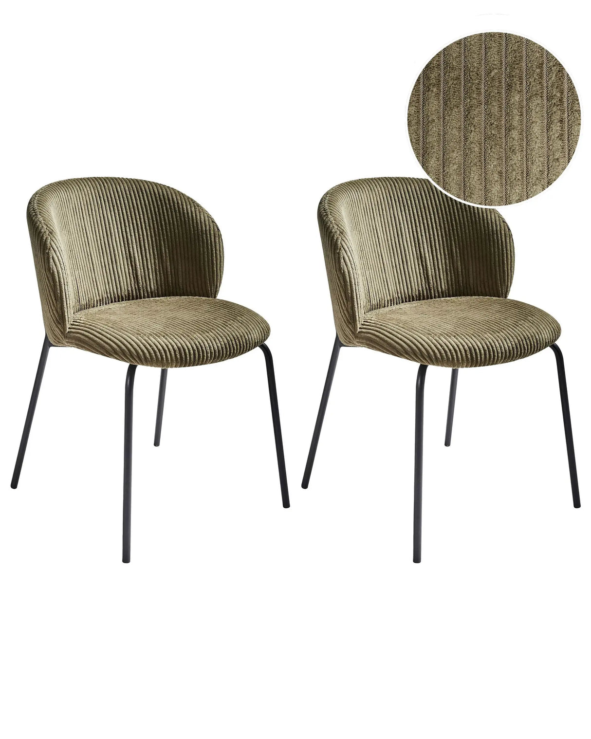 Set of 2 Dining Chairs Olive Green Corduroy Upholstery With Rounded Backrest Retro Beliani