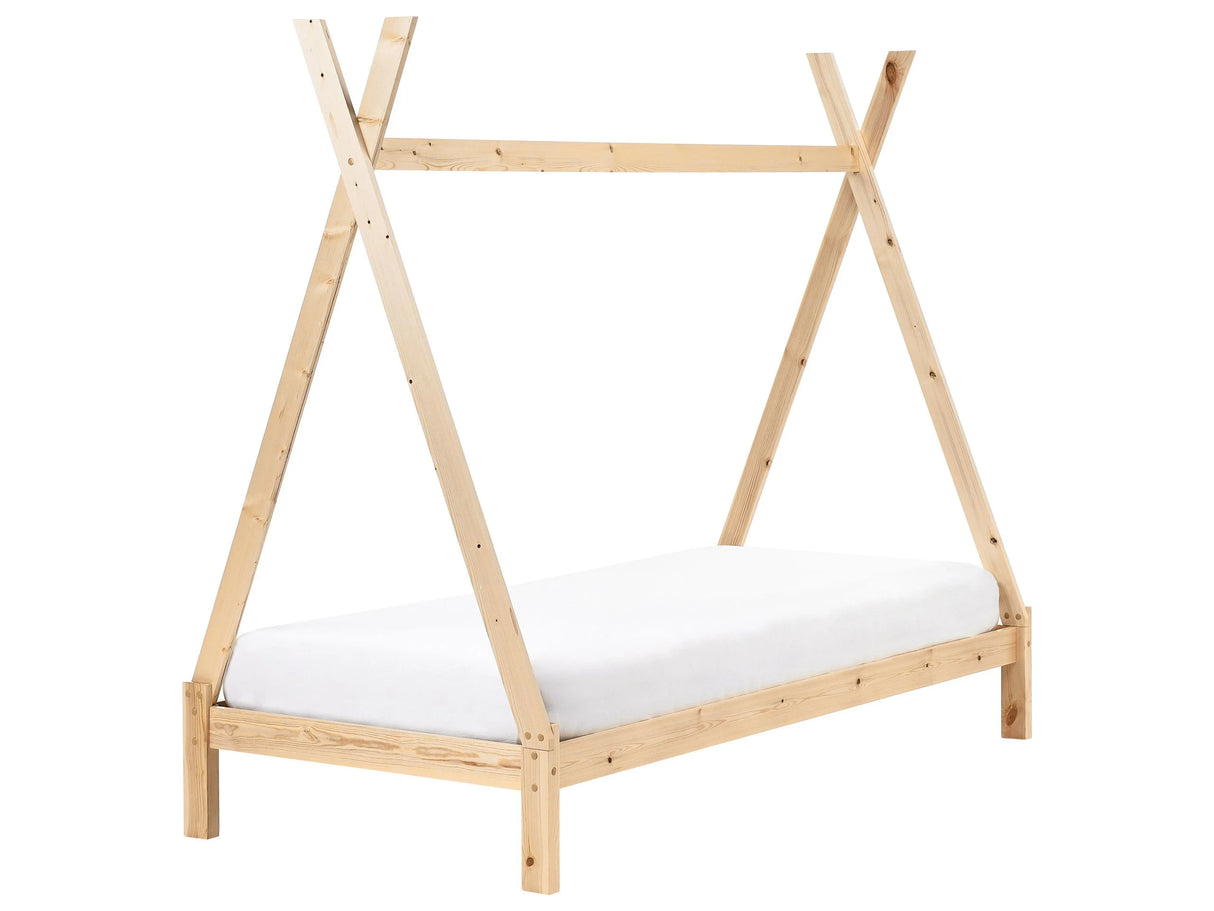 Kids Teepee Bed Light Wood Pine EU Single Bed Frame with Slats Beliani