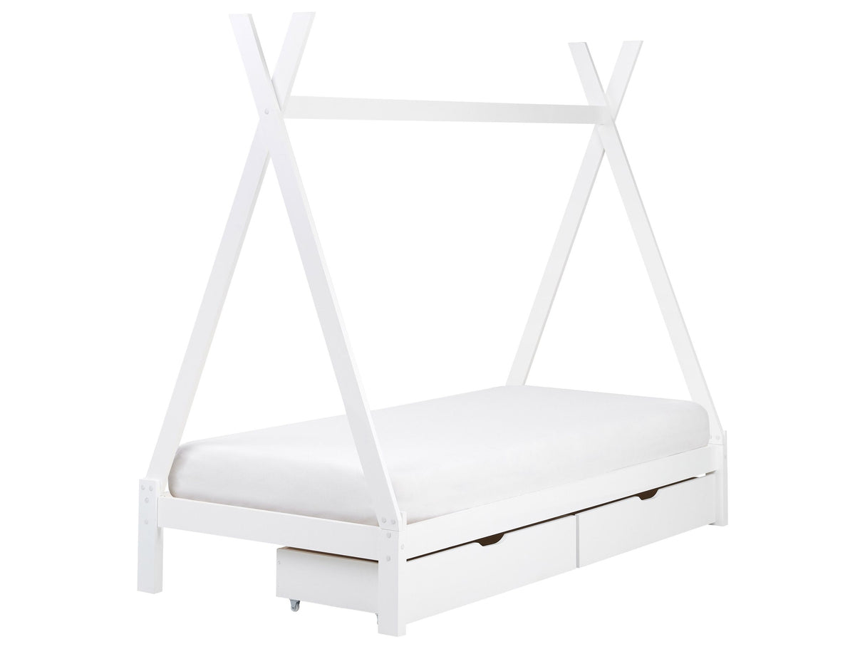 Kids Teepee Bed White Pine EU Single Bed Frame with Slats and Drawers Beliani