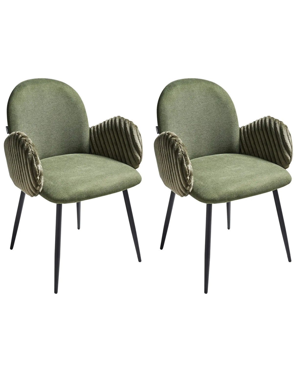 Set of 2 Dining Chairs Green Fabric Upholstery With Velvet Armrests Retro Beliani