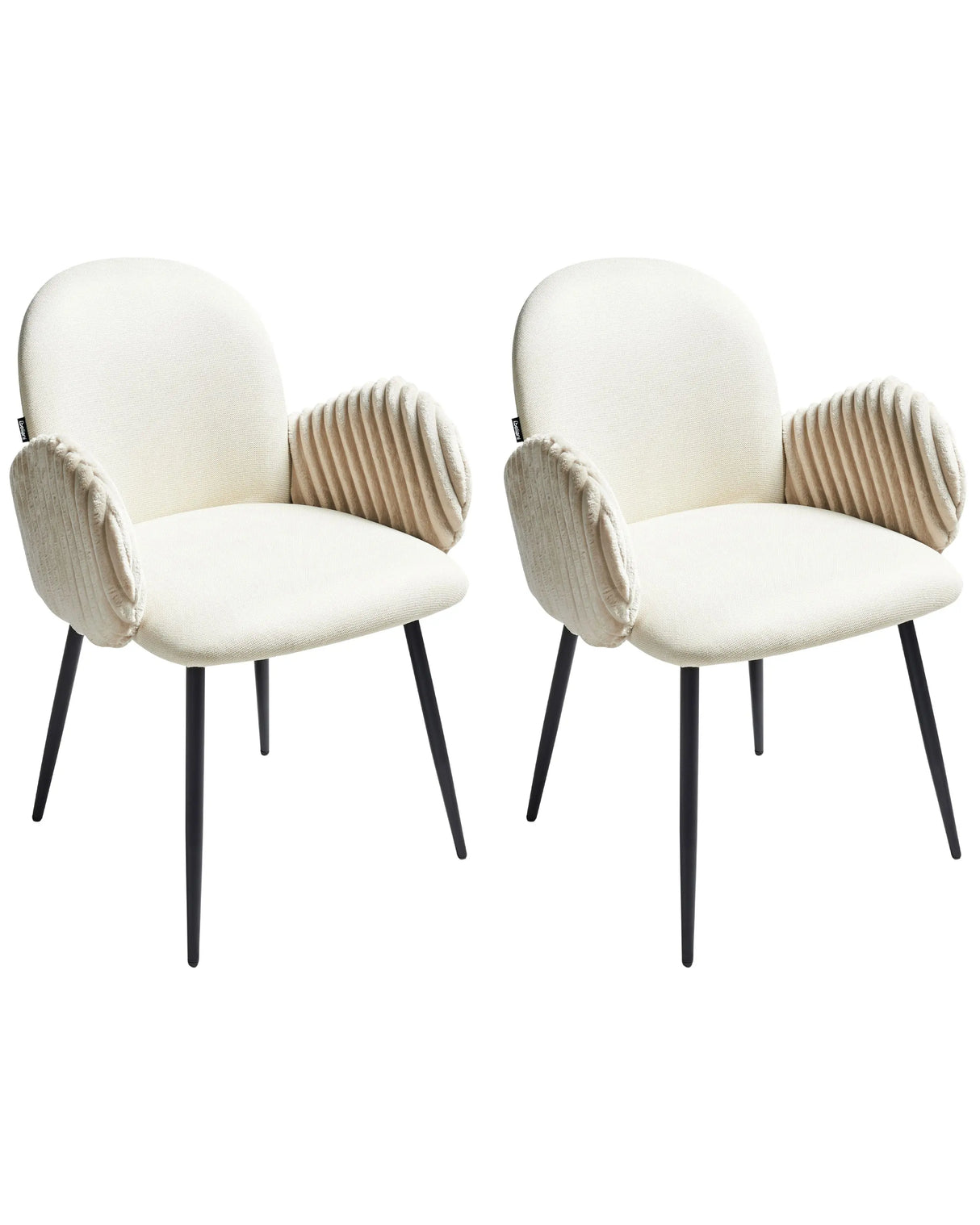 Set of 2 Dining Chairs Light Beige Fabric Upholstery With Velvet Armrests Retro Beliani