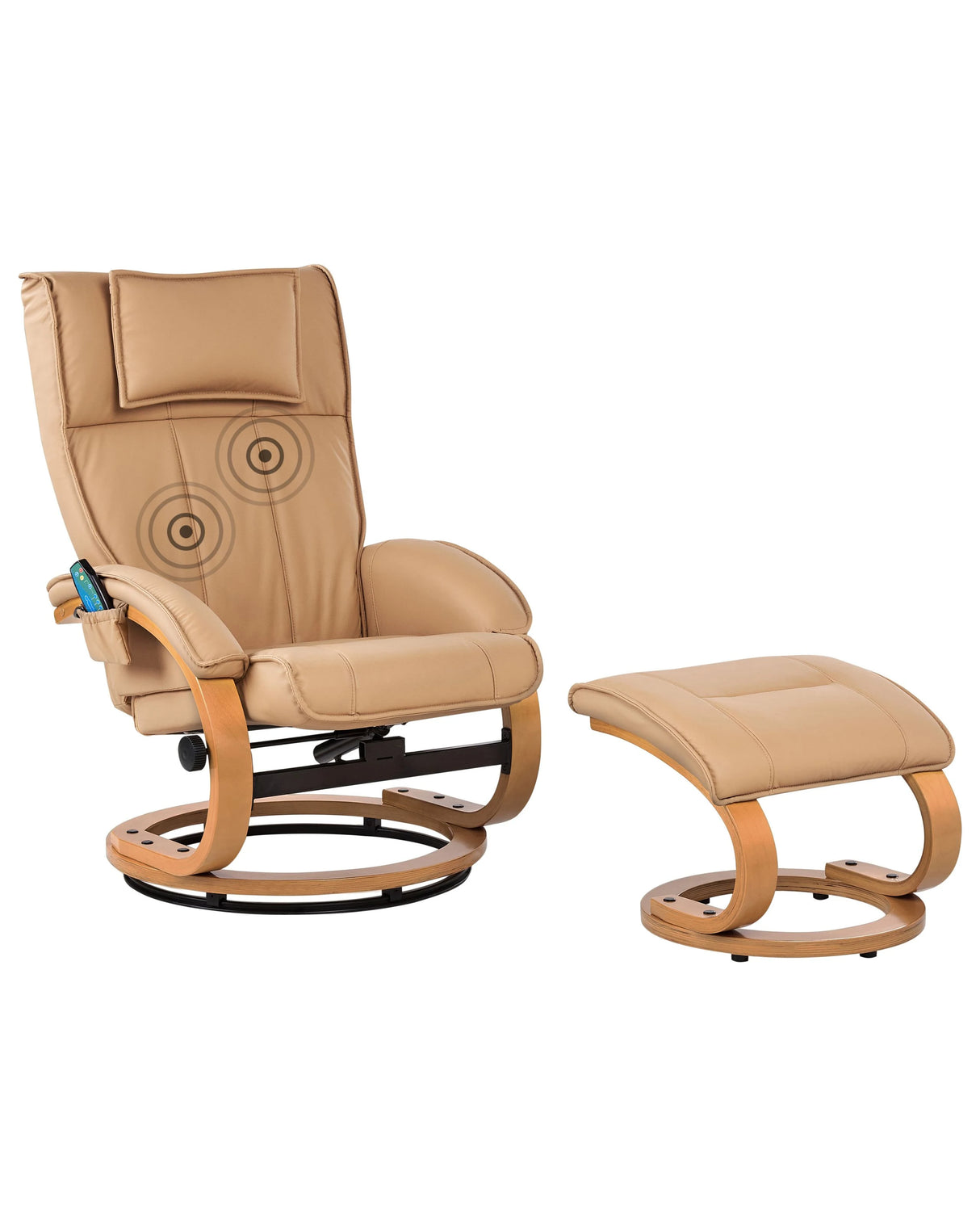 Recliner Armchair Light Brown with Footstool Faux Leather Upholstered Wooden Frame Heating Massage Function Retro Design Beliani