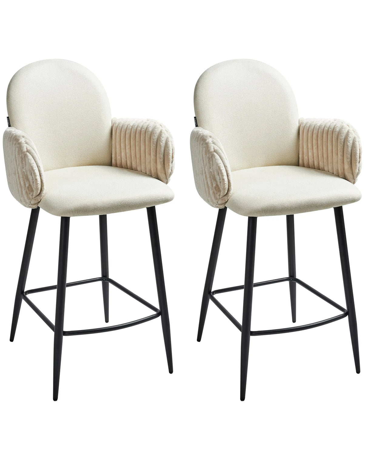 Set of 2 Bar Chairs Light Beige Fabric Upholstery With Velvet Armrests Retro Beliani
