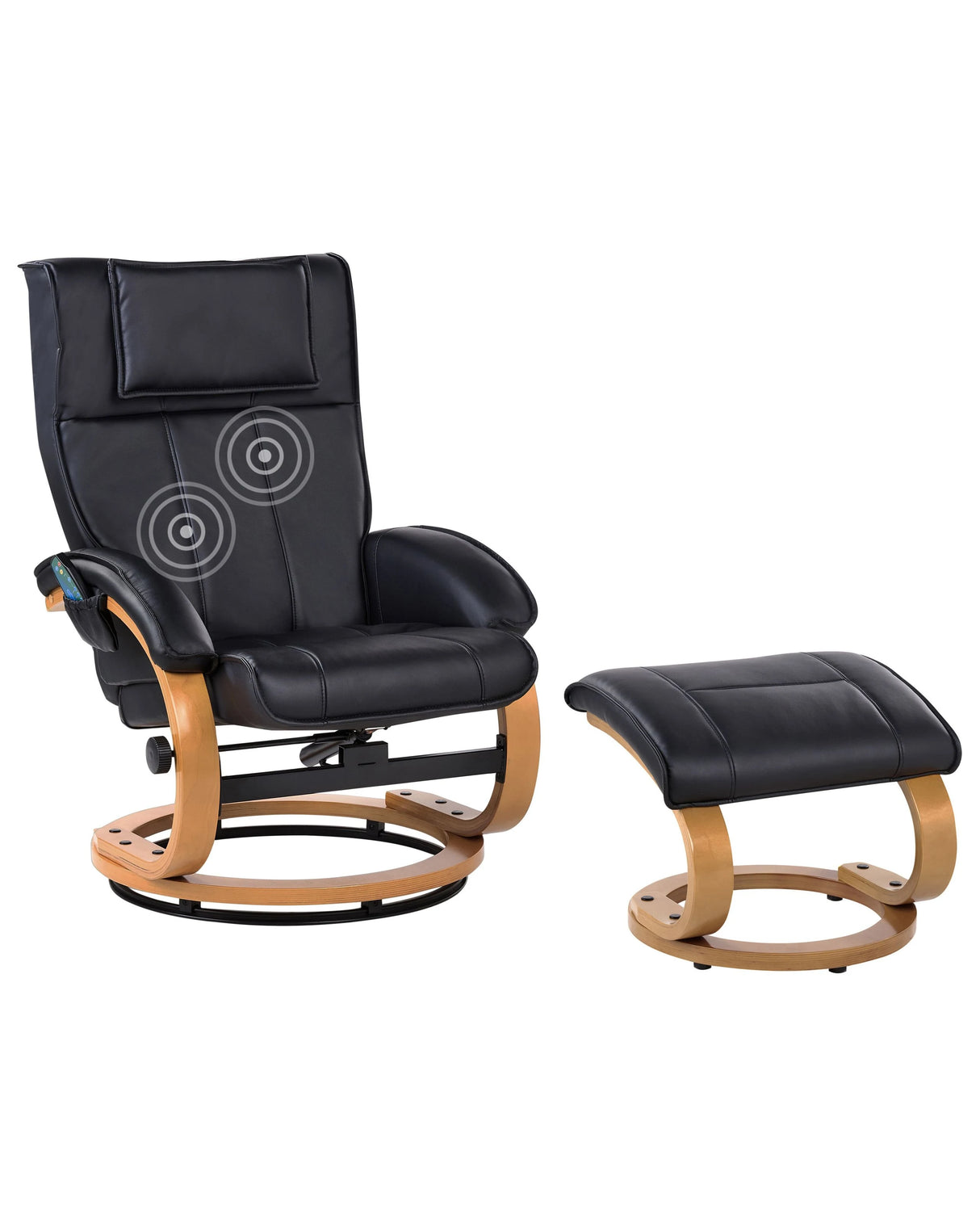 Recliner Armchair Black with Footstool Faux Leather Upholstered Wooden Frame Heating Massage Function Retro Design Beliani