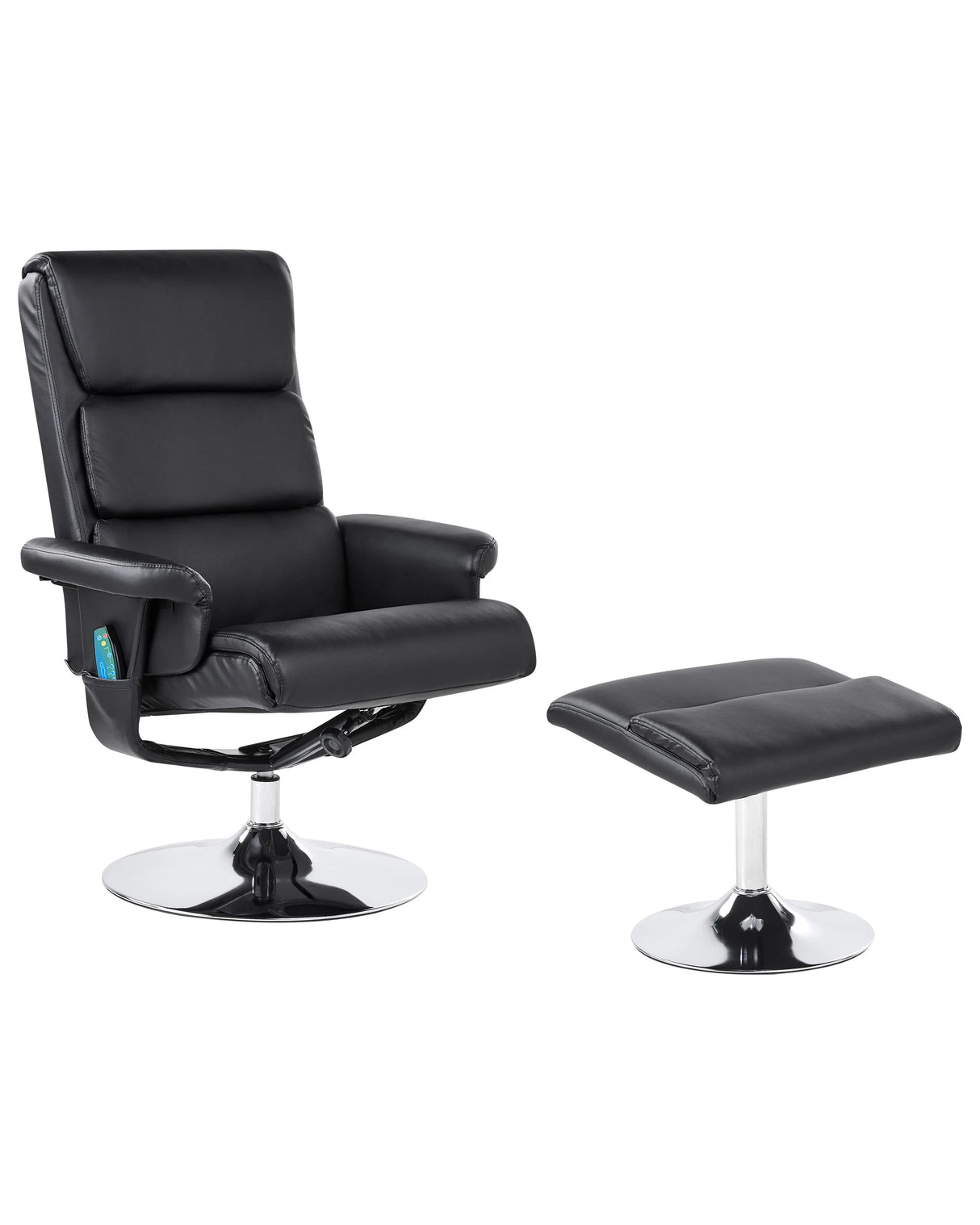 Recliner Armchair Black with Footstool Faux Leather Upholstered Metal Frame Heated Massage Function Retro Design Beliani