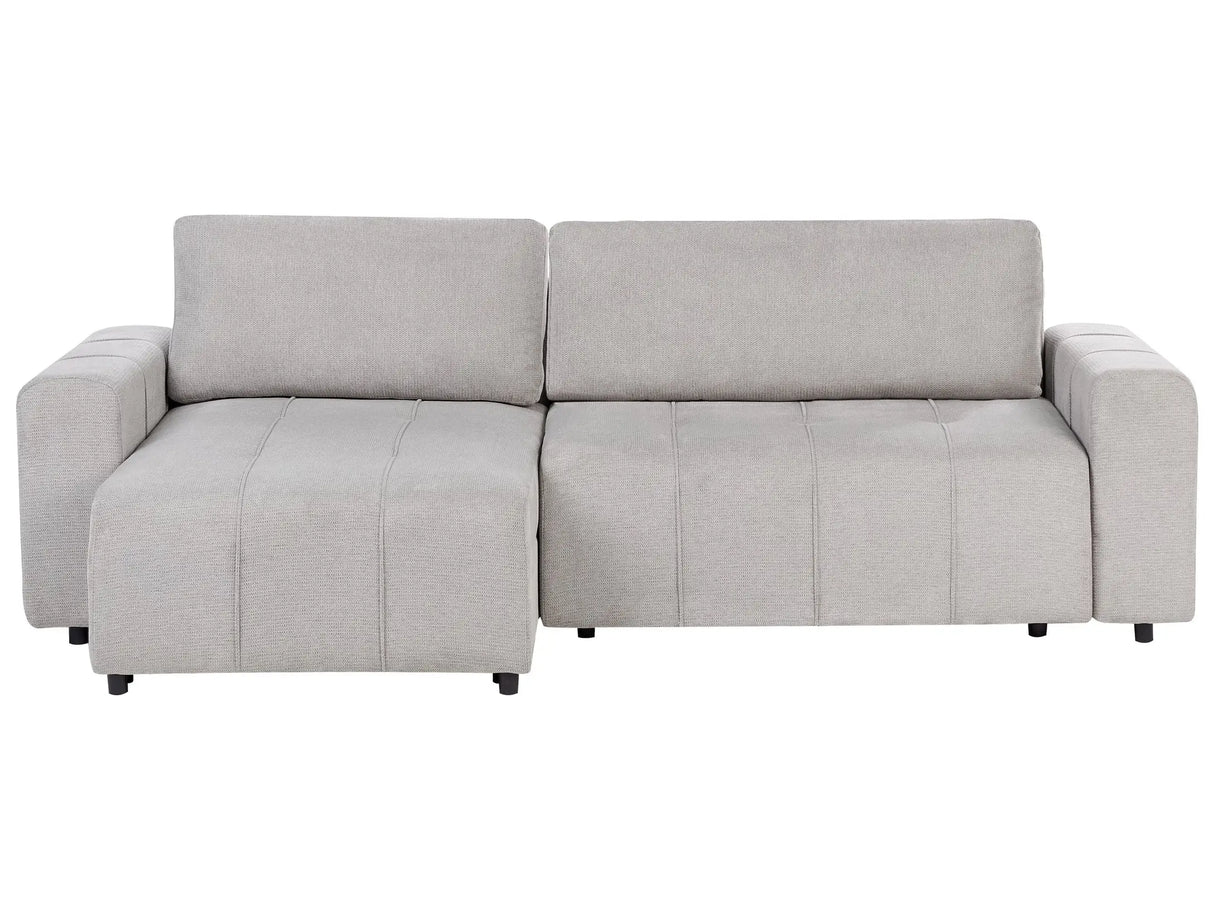 3 Corner Seater Sofa Bed Right Handed Light Grey Fabric Upholstery with Storage Thickly Padded Modern Style Living Room Furniture Beliani
