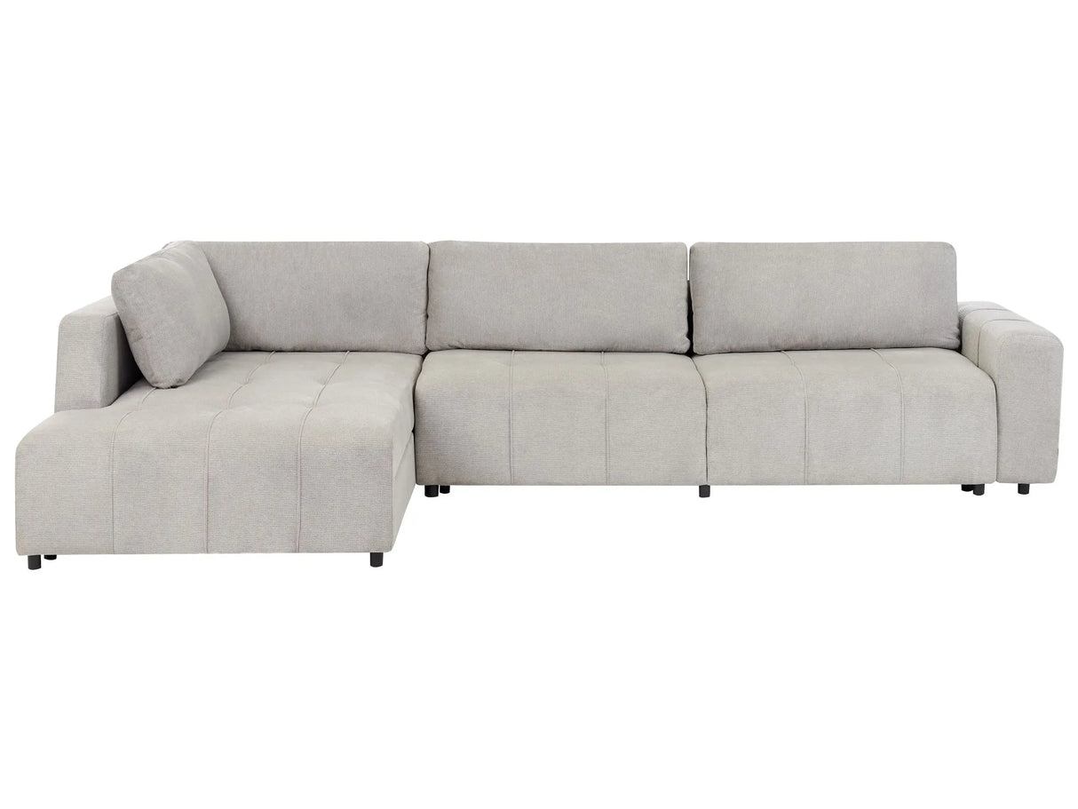 4 Corner Seater Sofa Bed Right Handed Light Grey Fabric Upholstery with Storage Thickly Padded Modern Style Living Room Furniture Beliani