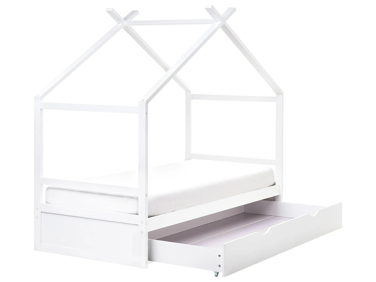 Kids House Bed White Pine Wood EU Single Size 3ft with Slatted Frame Storage Drawer Bed for Toddler Beliani