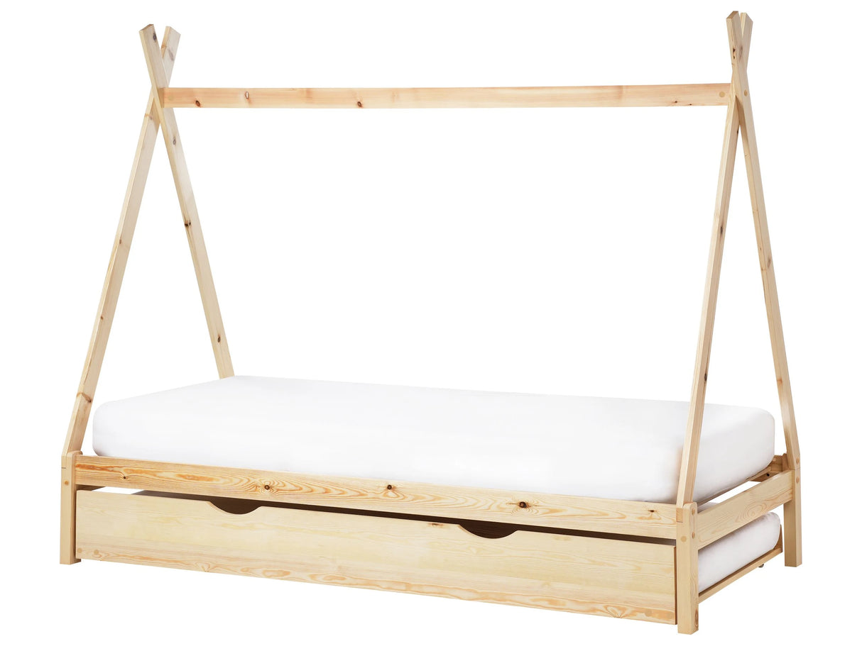 Kids Trundle Bed Light Pine Wood EU Single Size 3ft Slatted Base Bed for Toddler Modern Nursery Beliani