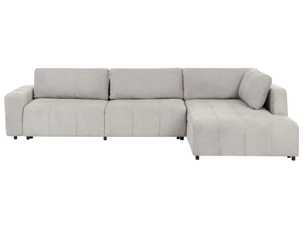 4 Corner Seater Sofa Bed Left Handed Light Grey Fabric Upholstery with Storage Thickly Padded Modern Style Living Room Furniture Beliani