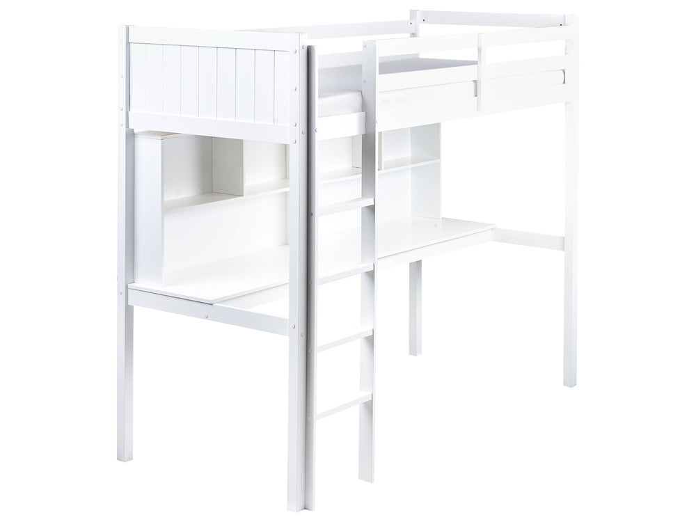 High Sleeper Kids Bed White Pine Wood Frame Slatted Bed Base with a Desk and a Ladder Loft Bed Modern Multifunctional Kids Room Beliani
