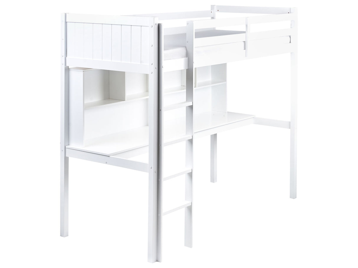 High Sleeper Kids Bed White Pine Wood Frame Slatted Bed Base with a Desk and a Ladder Loft Bed Modern Multifunctional Kids Room Beliani