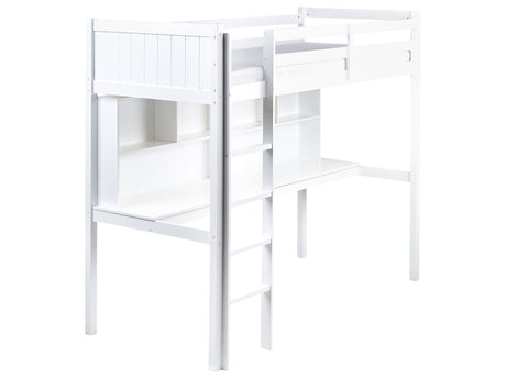 High Sleeper Kids Bed White Pine Wood Frame Slatted Bed Base with a Desk and a Ladder Loft Bed Modern Multifunctional Kids Room Beliani