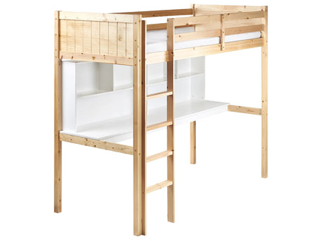 High Sleeper Kids Bed Light Pine Wood Frame Slatted Bed Base with a Desk and a Ladder Loft Bed Modern Multifunctional Kids Room Beliani
