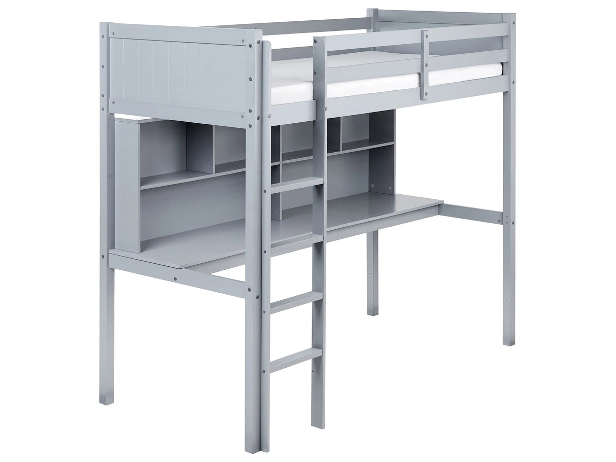 High Sleeper Kids Bed Grey Pine Wood Frame Slatted Bed Base with a Desk and a Ladder Loft Bed Modern Multifunctional Kids Room Beliani