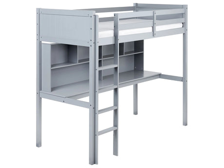 High Sleeper Kids Bed Grey Pine Wood Frame Slatted Bed Base with a Desk and a Ladder Loft Bed Modern Multifunctional Kids Room Beliani
